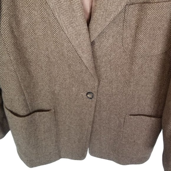 Abercrombie & Fitch Mens L Brown Herringbone One-Button Wool Blazer Jacket - Picture 3 of 7